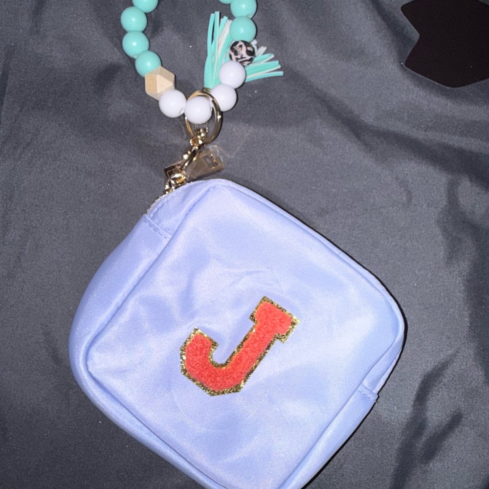Light Blue Pouch with Red Initial